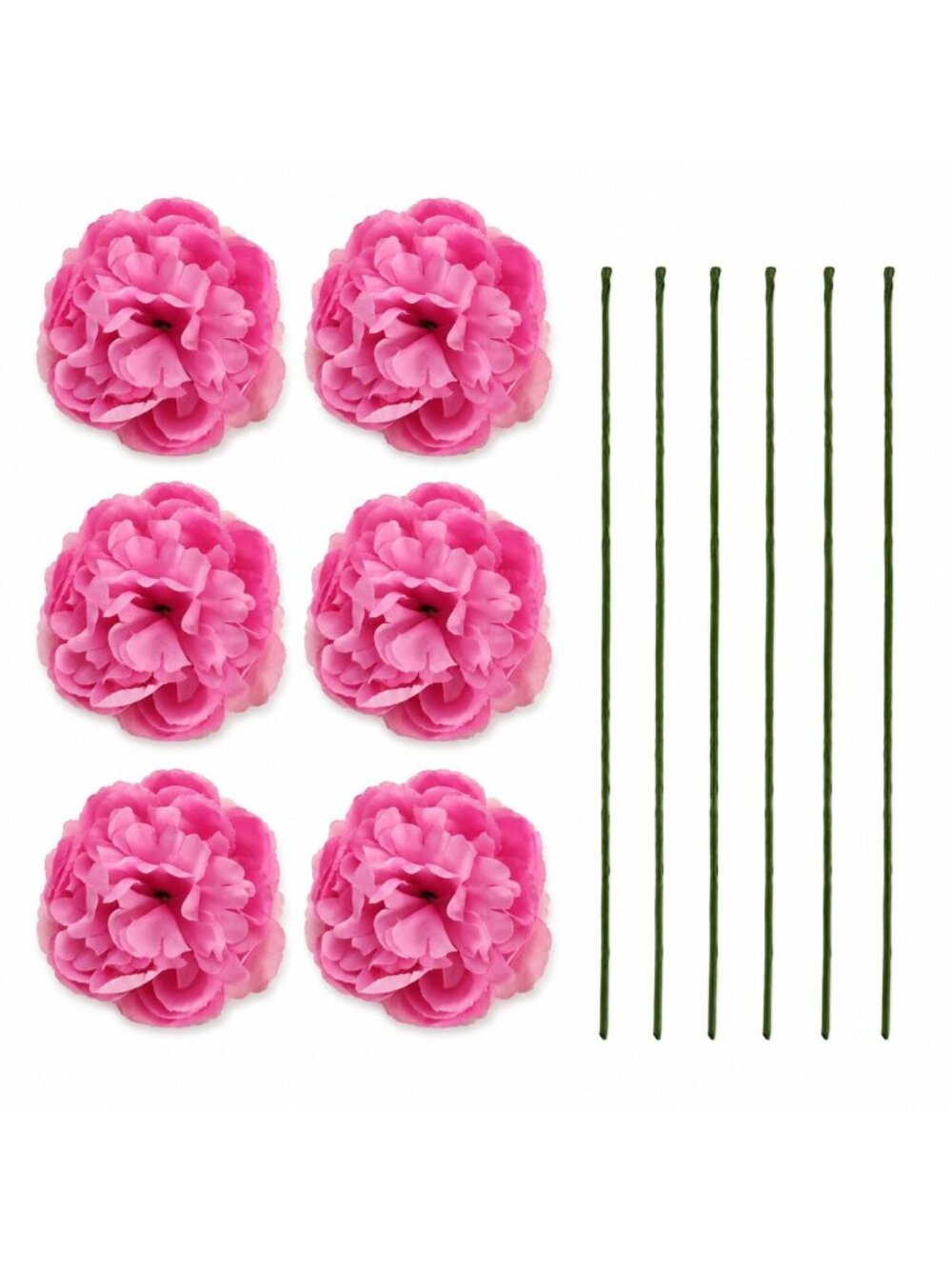 Pink Ranunculus Peony Style Artificial Flowers Set of 6, 3 Inch Flower Heads, 7